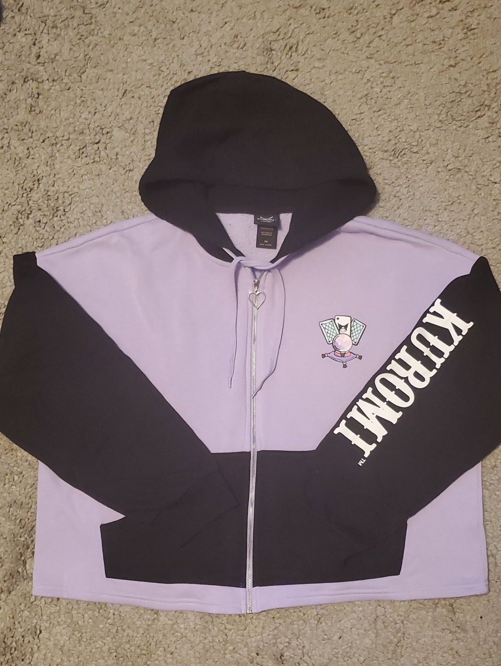 Kuromi Colorblock Lavender & Black Tarot Zip Hoodie